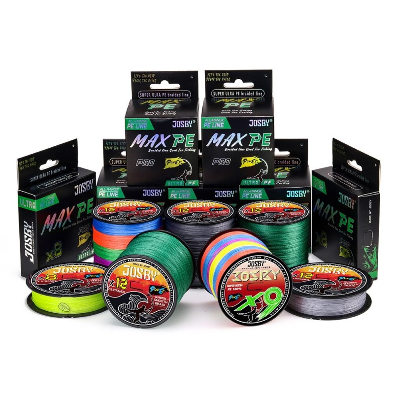 JOSBY X9/X12 Braided Fishing Line 500M 300M 100M Multifilament Saltwater PE Carp Wire MultiColor Japan Super Strong Accessories