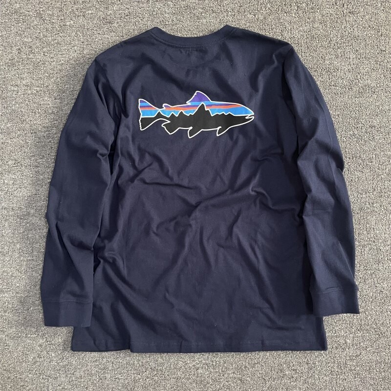 American Style Pata Cotton Shark Print Loose Long Sleeve T-shirt Bottoming Shirt Thin round Neck