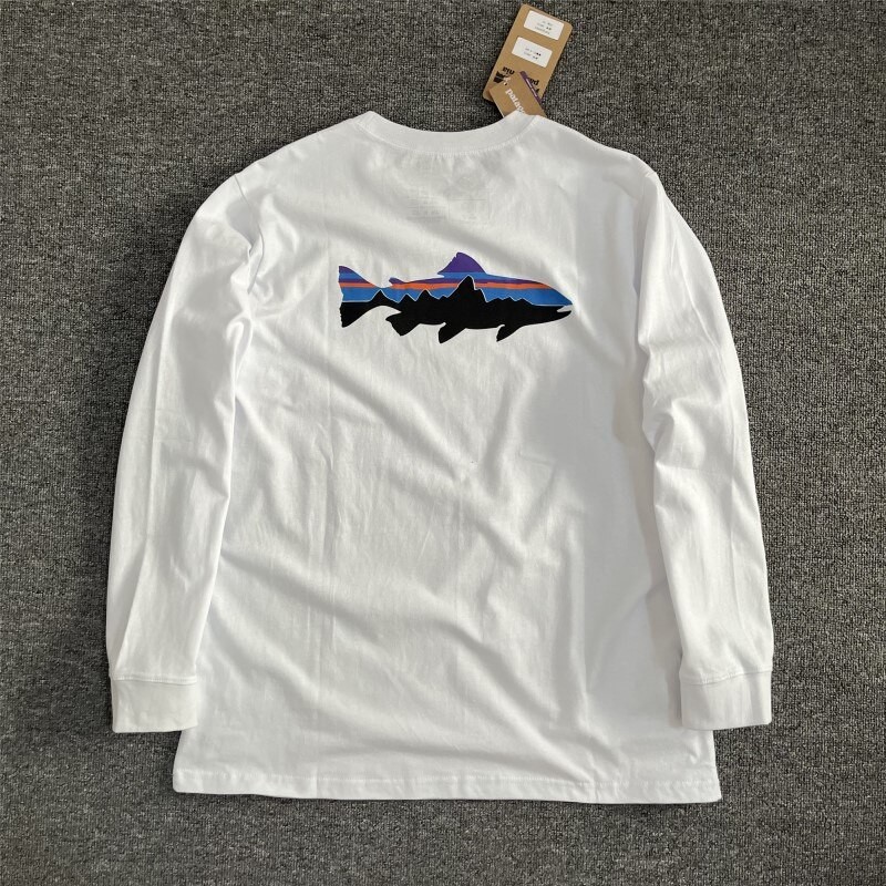 American Style Pata Cotton Shark Print Loose Long Sleeve T-shirt Bottoming Shirt Thin round Neck