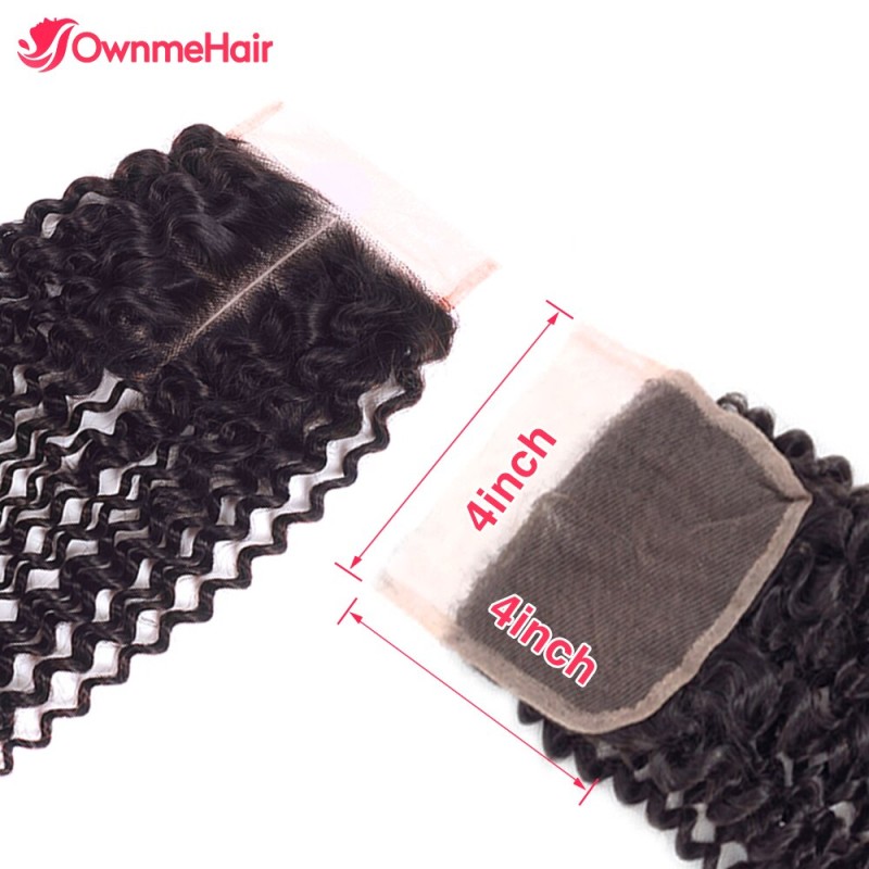 13x4 4x4 Kinky Curly Transparent Lace Frontal Closure Brazilian Human Hair Pre Plucked With Baby Hair 8-22inches 100% Human Hair
