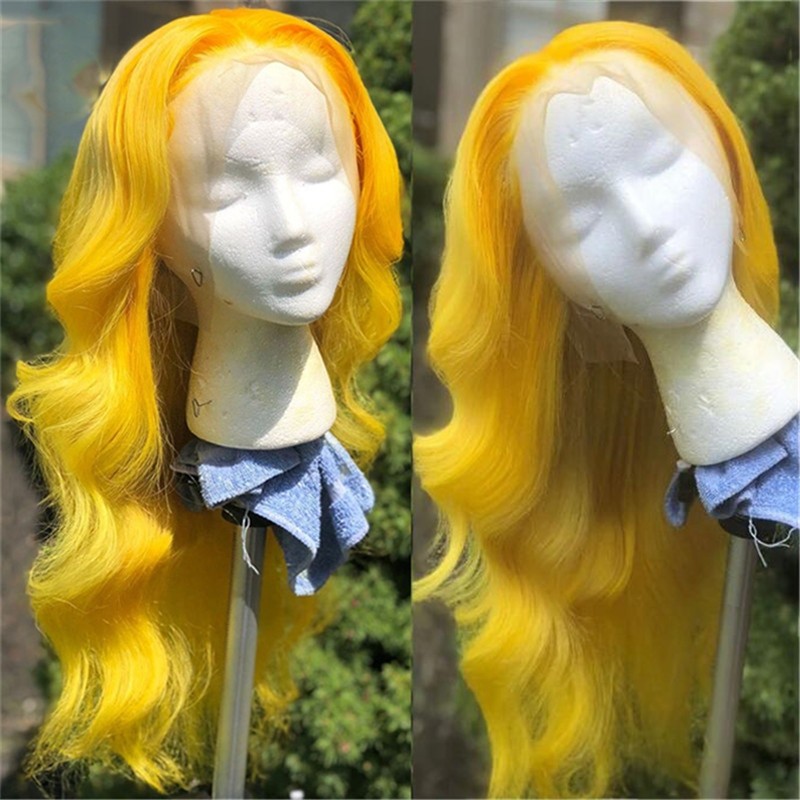 Preplucked Soft 180%Density 26Inch Yellow Body Wave Long Natural Hairline Glueless Lace Front Wig For Women Babyhair