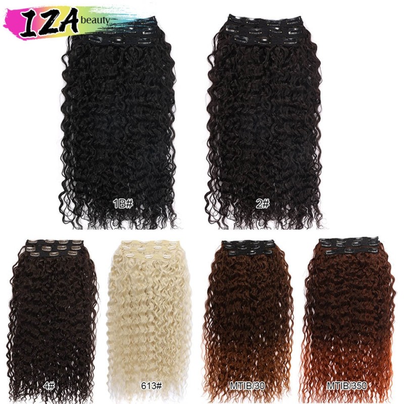 IZA 28inch/70cm Long Kinky Curly 4PCS Clip in Synthetic Hair Extensions Ombre Color Curly Organic Hair Full Head Clip In Hair