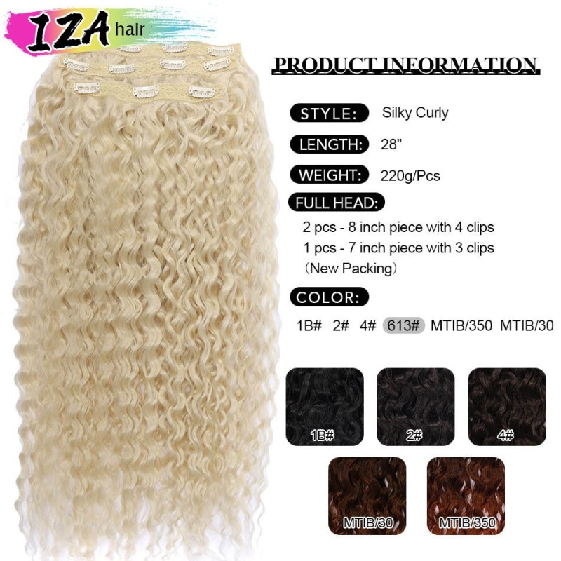 IZA 28inch/70cm Long Kinky Curly 4PCS Clip in Synthetic Hair Extensions Ombre Color Curly Organic Hair Full Head Clip In Hair