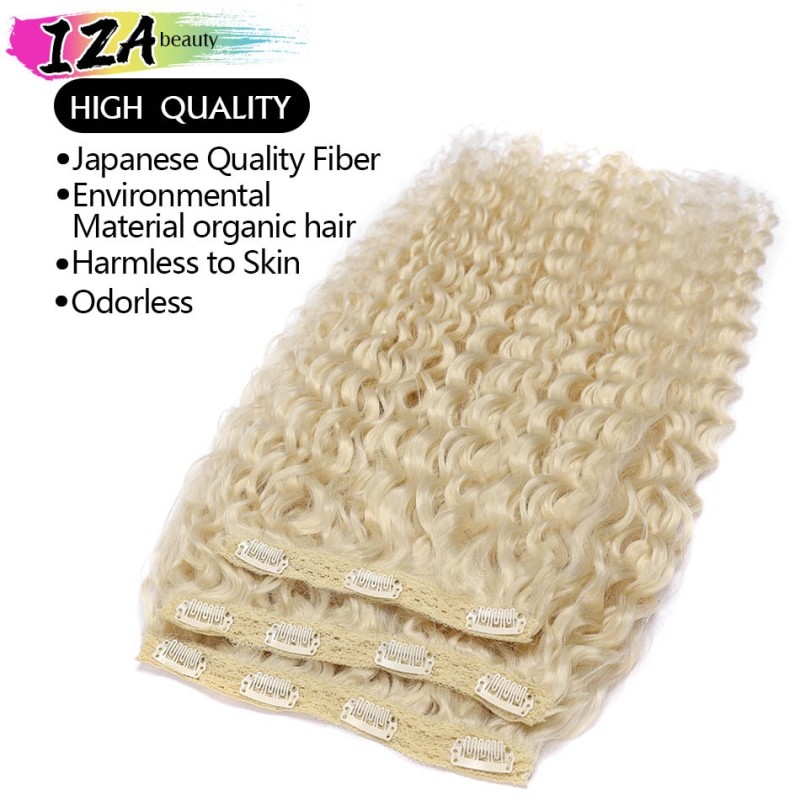 IZA 28inch/70cm Long Kinky Curly 4PCS Clip in Synthetic Hair Extensions Ombre Color Curly Organic Hair Full Head Clip In Hair