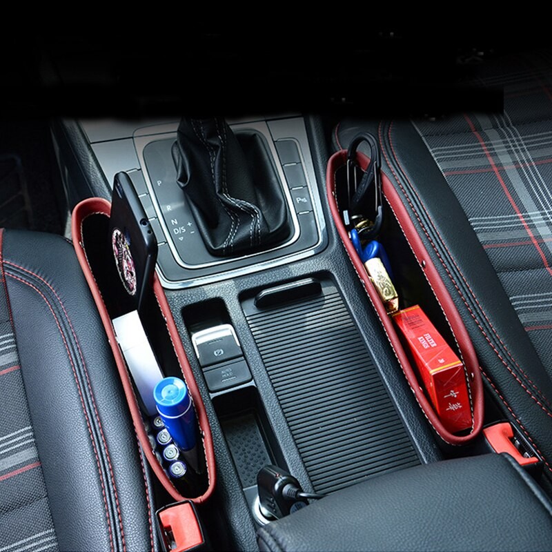 PU Leather Car Organizer Storage Car Seat Slit Gap Pocket Universal Driver Seat Catcher Cup Holder Car Interior Accessories