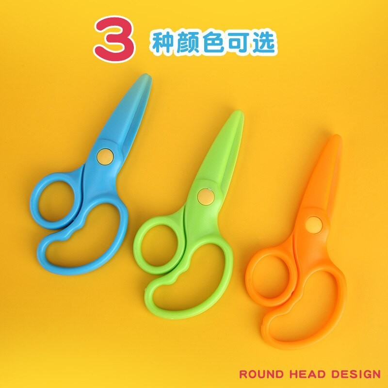 Plastic Handmade Children's Scissors Kindergarten Children Safe Without Hurting Hands Scissors Round Head Paper Cutting Scissors