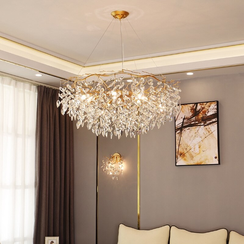 Modern Led Gold Crystal Chandeliers Luxury Living Dining Room Branch Hanging Light Lustre Bedroom Closets Pendant Lamp Lighting