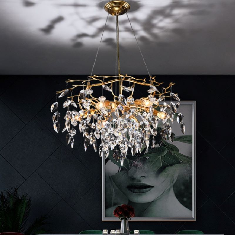 Modern Led Gold Crystal Chandeliers Luxury Living Dining Room Branch Hanging Light Lustre Bedroom Closets Pendant Lamp Lighting