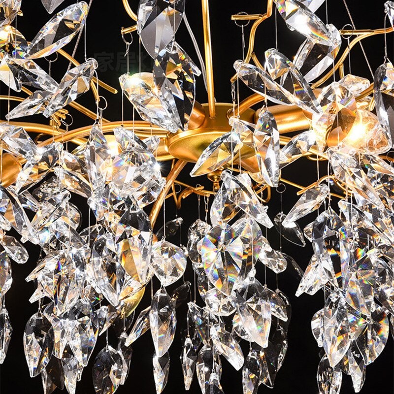 Modern Led Gold Crystal Chandeliers Luxury Living Dining Room Branch Hanging Light Lustre Bedroom Closets Pendant Lamp Lighting