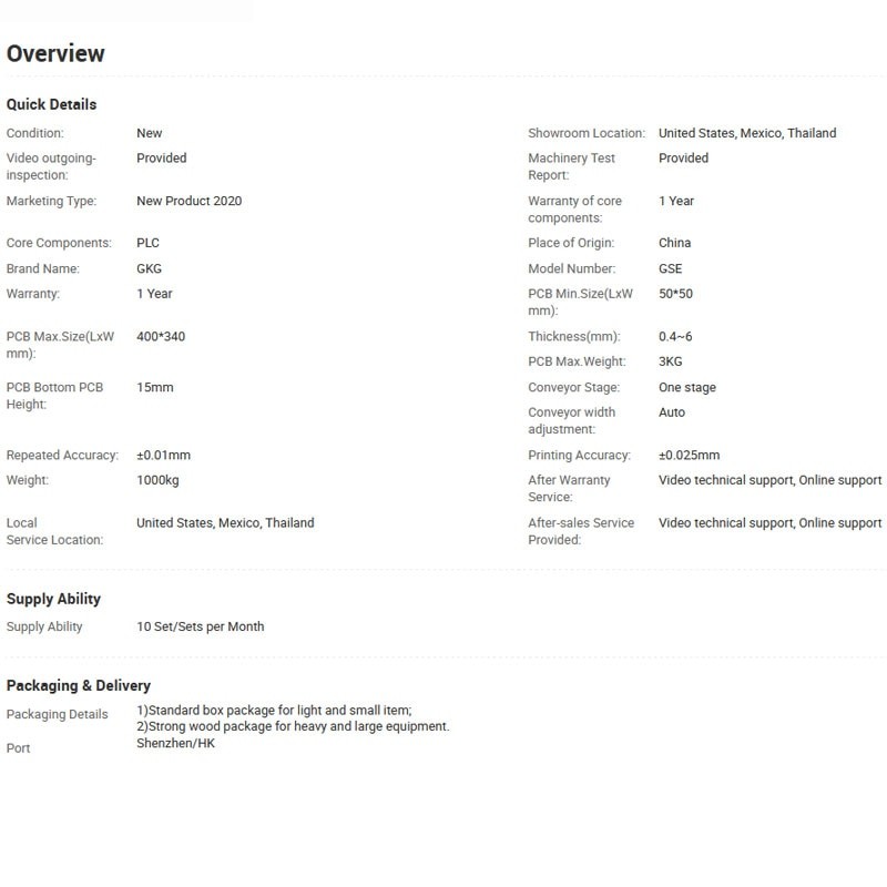 GKG GSE High Speed Full-automatic PCBA SMT Solder Paste Printer With DEK/GKG/DSP