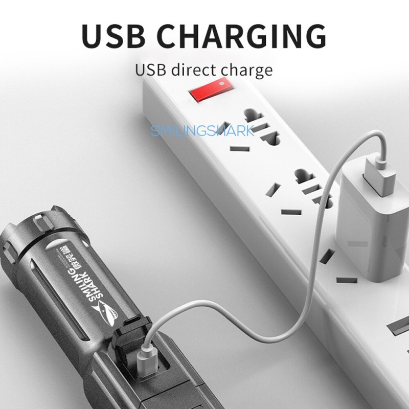 Flashlight Outdoor Lighting Lamp Telescopic Zoom Strong Light Flashlight USB Charging Small Portable Spotlight Long-Range Flood