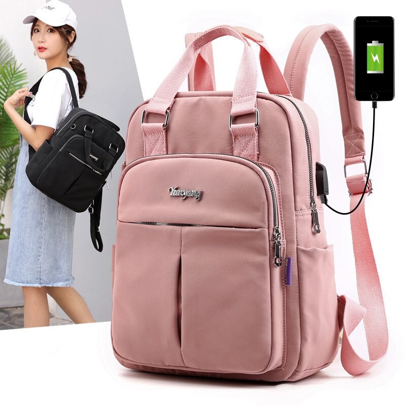 Multi Pocket Nylon Backpack USB Pack Large Travel Rucksack Cute Casual Daypack School Bag For Women Student Teenagers