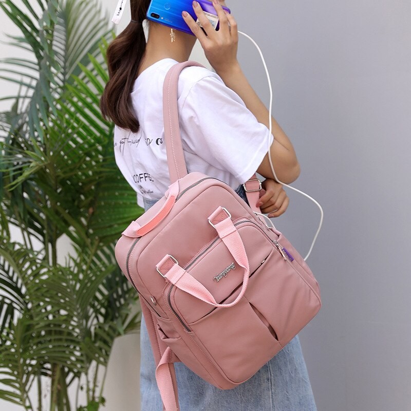 Multi Pocket Nylon Backpack USB Pack Large Travel Rucksack Cute Casual Daypack School Bag For Women Student Teenagers