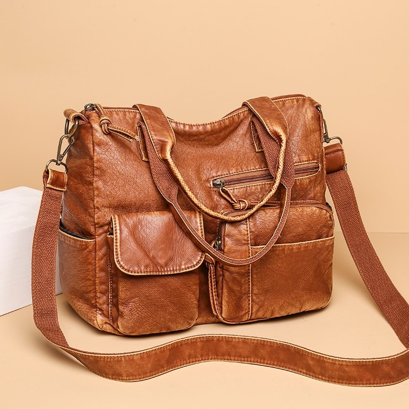 Annmouler New Designer Women Handbags Pu Leather Soft Tote Bags Large Capacity Brown Shoulder Bag Quality Crossbody Bag Purse