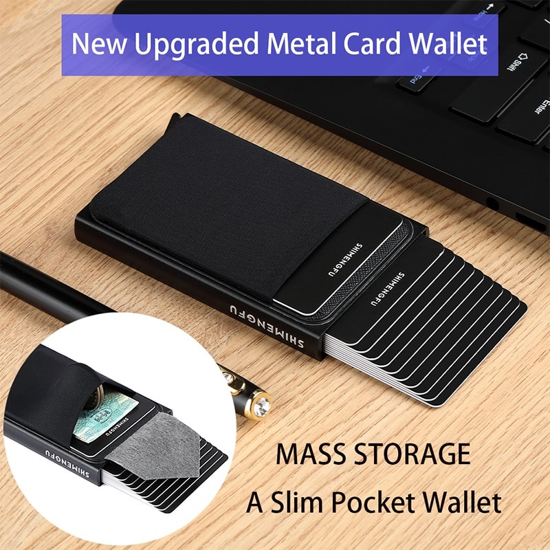 Rfid Smart Wallet Card Holder Metal Thin Slim Men Women Wallets Pop Up Minimalist Wallet Small Black Purse Metal Vallet