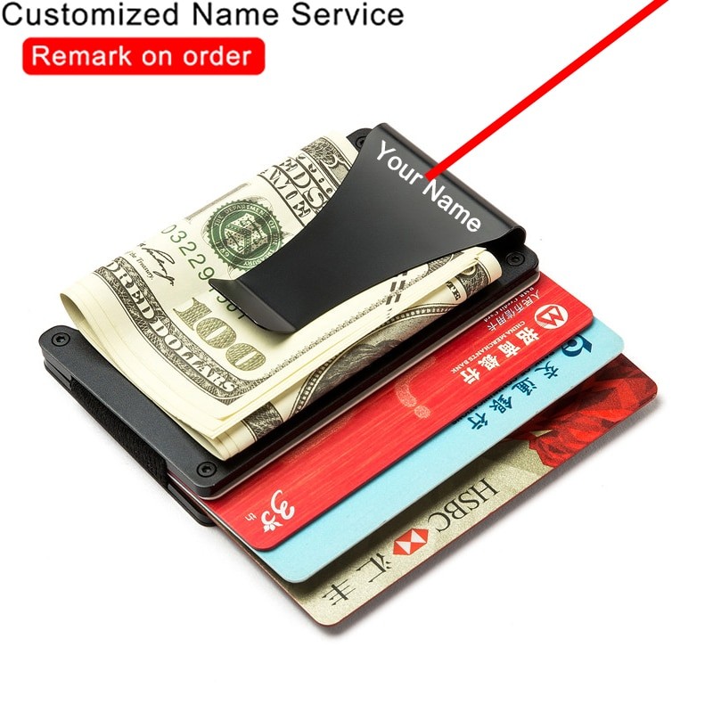 Customized Anit Rfid ID Card Holder Men Wallets Aluminium Metal Purse Male Magnetic Lock Short Wallet Women Small Book Walet Bag