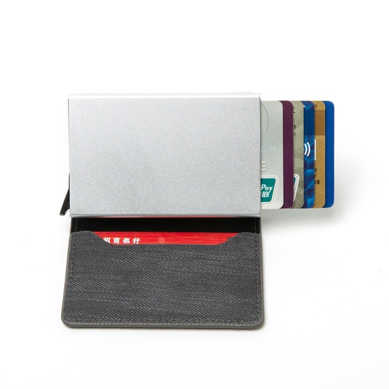 Custom Name Business Bank Credit Card Holder Men Wallet Coin Leather Wallet RFID Aluminium Box CardHolder with Money Clips Purse