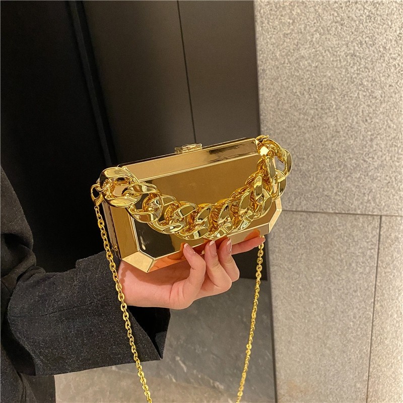 Gold Silver Metal Box Bag For Women Dinner Bags Designer High Quality Shoulder Bags Luxury Party Purses Pvc Crossbody Bag 2022