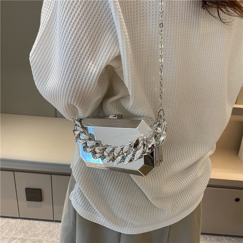 Gold Silver Metal Box Bag For Women Dinner Bags Designer High Quality Shoulder Bags Luxury Party Purses Pvc Crossbody Bag 2022