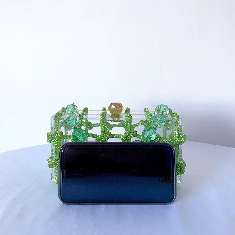 Diamond Acrylic Box Evening Clutch Bags for Women  Braided Rope Luxury Purses and Handbags Wedding Party Bag Beaded Wrist Strap