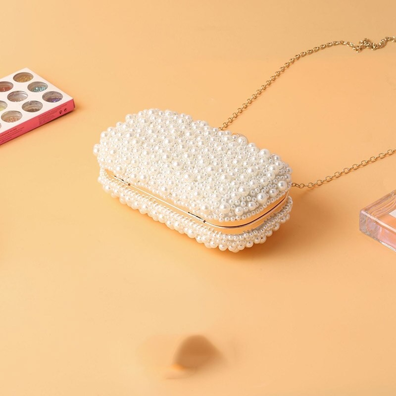 White Pearl Bridal Clutch Bags 2023 New Wedding handbag Women mini Purse Luxury Evening Party Bags chain shoulder bag B519