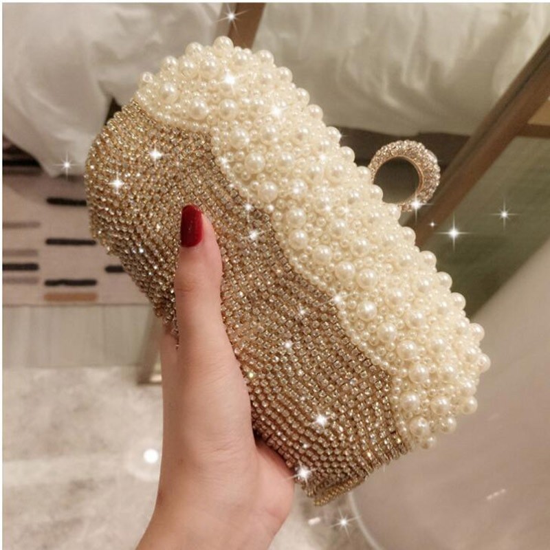 2023 New White Pearl Ring Clutch Bags Women Rhinestone Tassel Clutches Purse Wedding handbag Luxury Evening Party Bags B516