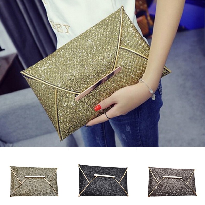 luxury brand Evening Party Bag  Clutches Women Bags Gold Sequins Envelope Bag Purse Clutch Handbags Shiny Solid Ultrathin