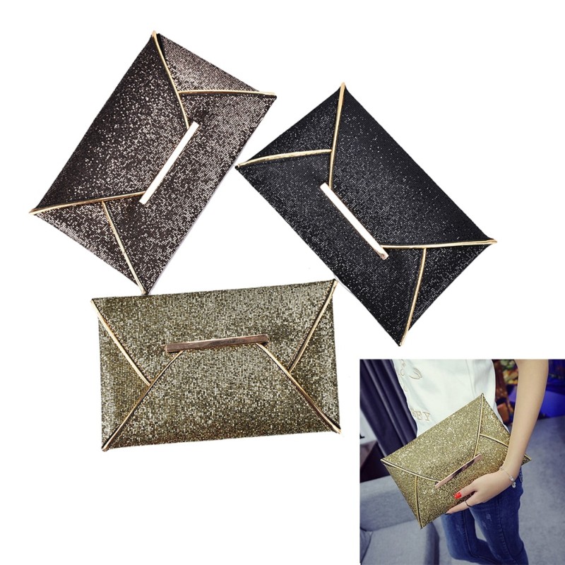 luxury brand Evening Party Bag  Clutches Women Bags Gold Sequins Envelope Bag Purse Clutch Handbags Shiny Solid Ultrathin