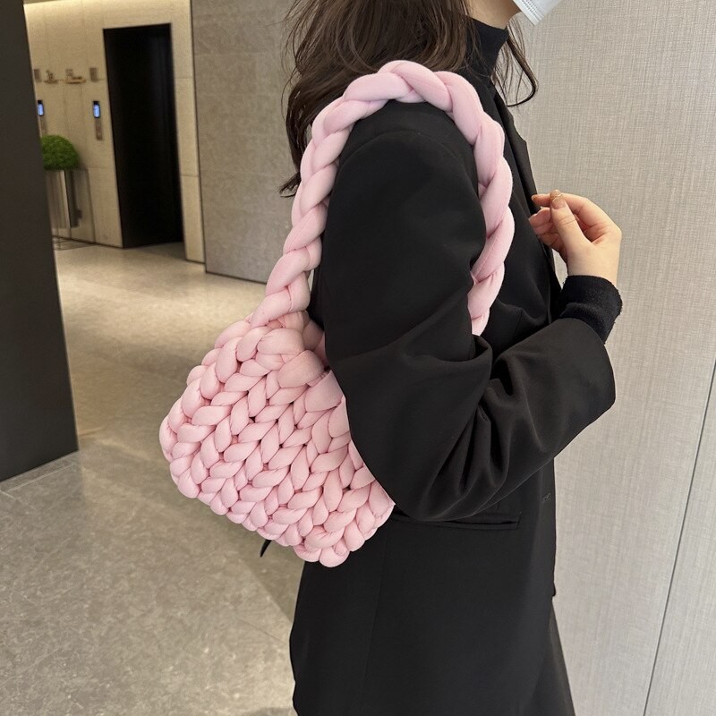 2023 Trendy Rope Crochet Bag Handmade Acrylic Chain Women Bag Designer Knitting Crossbody Bags Fashion Woven Chunky Knit Purse
