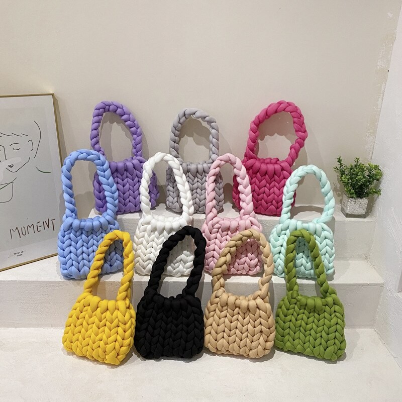 2023 Trendy Rope Crochet Bag Handmade Acrylic Chain Women Bag Designer Knitting Crossbody Bags Fashion Woven Chunky Knit Purse