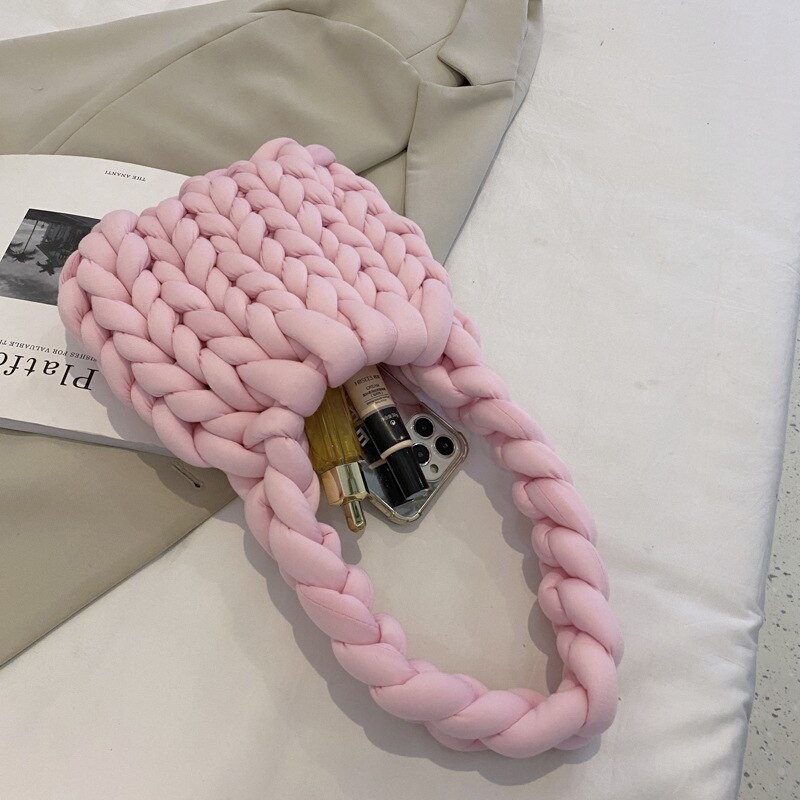 2023 Trendy Rope Crochet Bag Handmade Acrylic Chain Women Bag Designer Knitting Crossbody Bags Fashion Woven Chunky Knit Purse