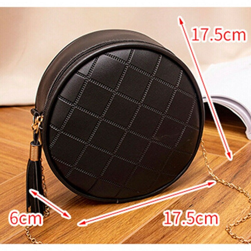 2019 New Hot Design Women Plaid Bag PU Leather Tassel Circular Crossbody Shoulder Messenger Bags Ladies Purse Gold Chain Handbag