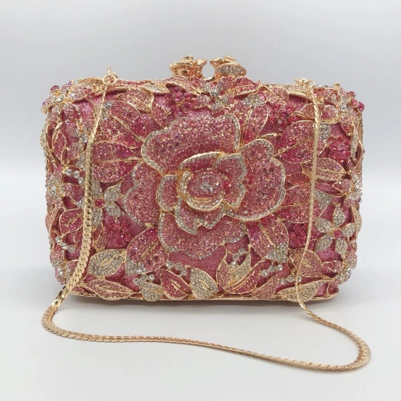 2022 New Arrival Flower Crystal Wedding Bridal Clutch Purse Luxury Designer Women's Dinner Party Cocktail Handbags Diamond Bags
