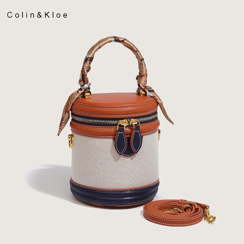 Mini Vintage Bucket Bag Handbag Silk Scarf Fashion Cylinder Messenger Bag