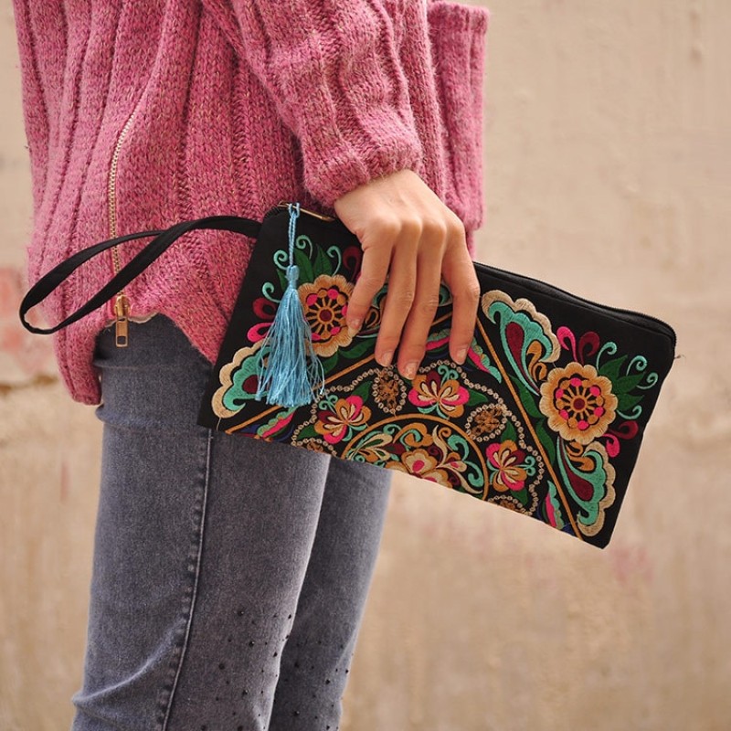 Ethnic Long Wallet Embroider Purse Female Boho Clutch Coin Bag Women's Lady Mobile Phone Bag Monederos Bordados Etnicos