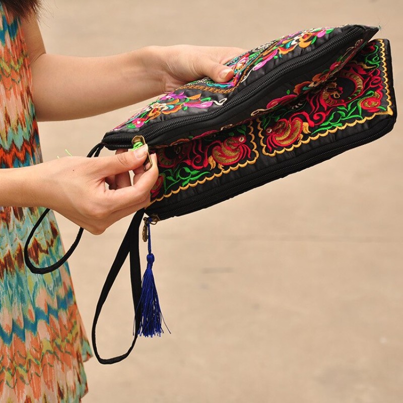Ethnic Long Wallet Embroider Purse Female Boho Clutch Coin Bag Women's Lady Mobile Phone Bag Monederos Bordados Etnicos