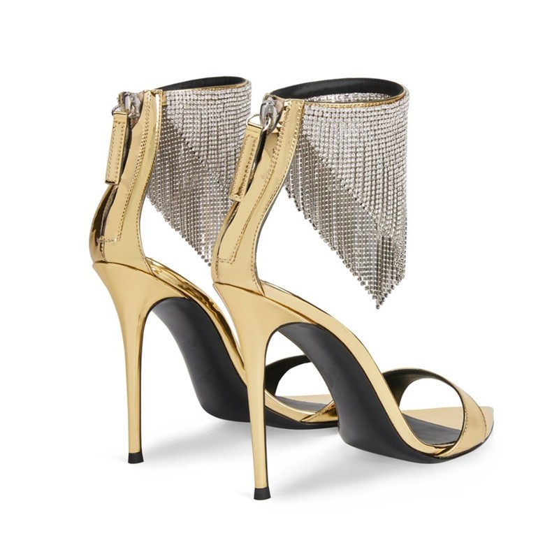 2023New Summer Women Gold Sandals Luxury Rhinestone High Heels Sandalias Chic Black Crystal Prom Party Pumps Lady Formal Pumps