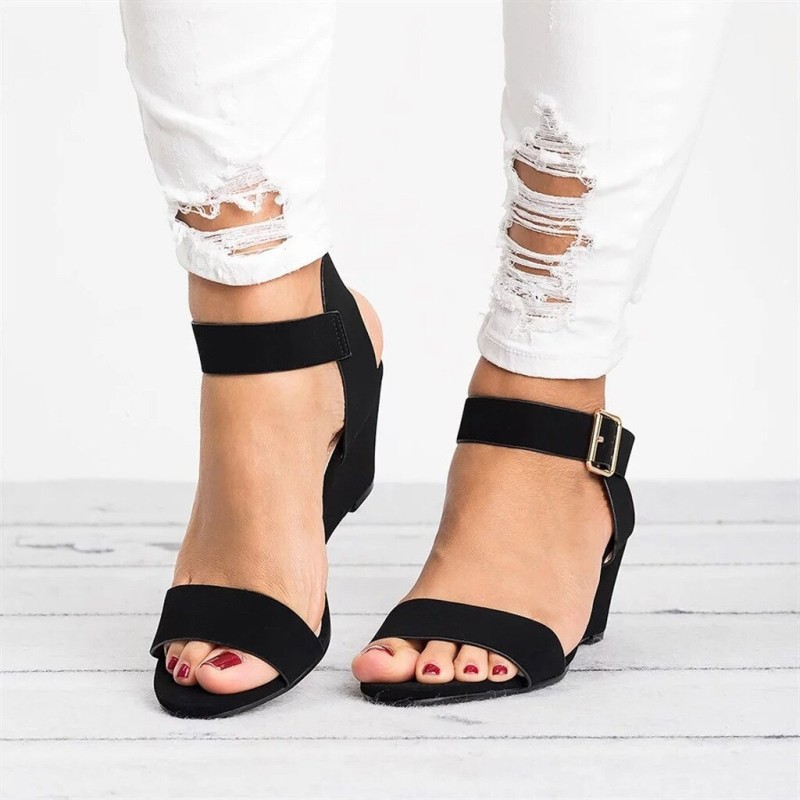 Women's Wedge High Heel Sandals 2022 Summer New Buckle Fish Mouth Women Sandals Big Size 35-43 Bohemian Sandal Woman Shoes