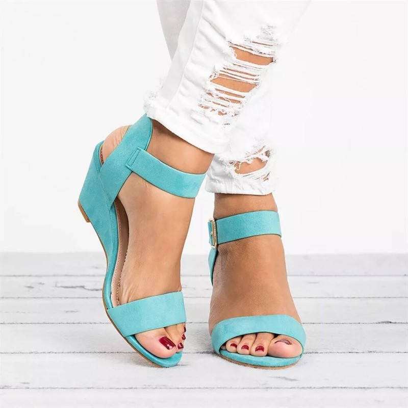 Women's Wedge High Heel Sandals 2022 Summer New Buckle Fish Mouth Women Sandals Big Size 35-43 Bohemian Sandal Woman Shoes