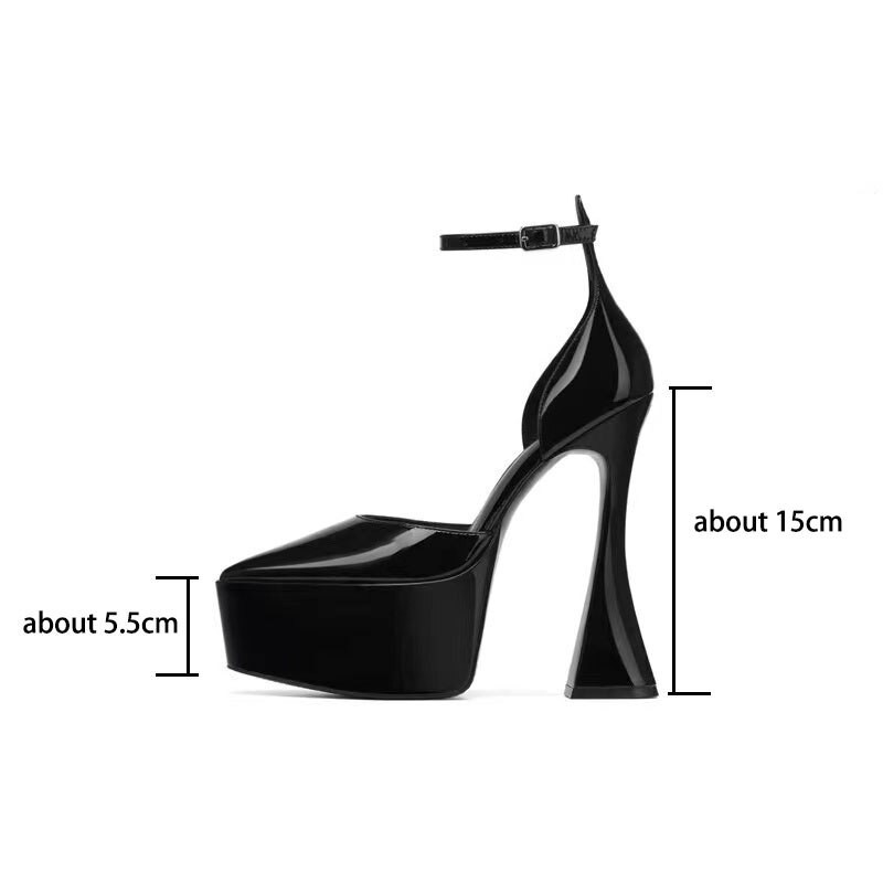 2023 Women's Spring and Summer Fashion Thick High Heel Thick Bottom Buckle Pointed Brand Walking Banquet Single Shoes