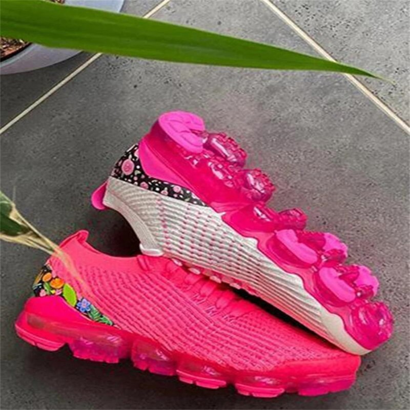 2022 New Sneakers Women Spring Fashion Knitted Fabric Floral Lace Up Ladies Casual Shoes Larged-Size Flats Running Sport Shoes
