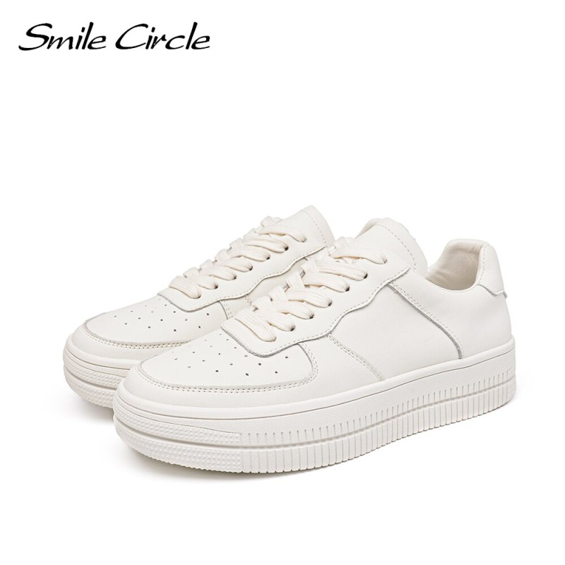 Smile Circle White Sneakers Women Flat Platform Shoes Spring Casual Round toe Breathable Shoes Ladies