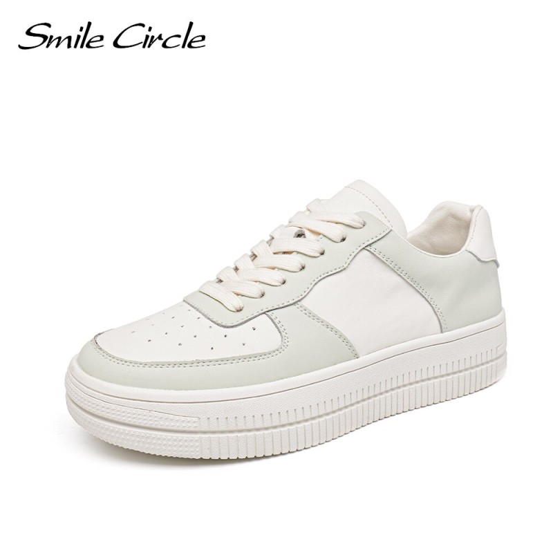 Smile Circle White Sneakers Women Flat Platform Shoes Spring Casual Round toe Breathable Shoes Ladies