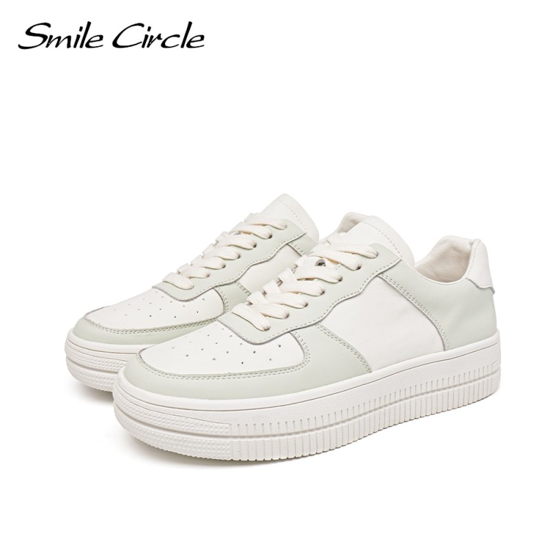 Smile Circle White Sneakers Women Flat Platform Shoes Spring Casual Round toe Breathable Shoes Ladies