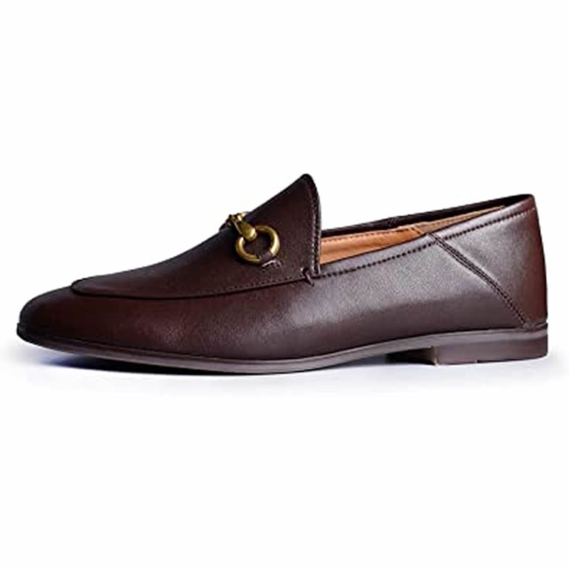 Flat Loafer Shoes for Women Luxury Genuine Leather Flats Shoes with Metal Chain Ladies Round Toe Slip On Mules Handmand Shoes