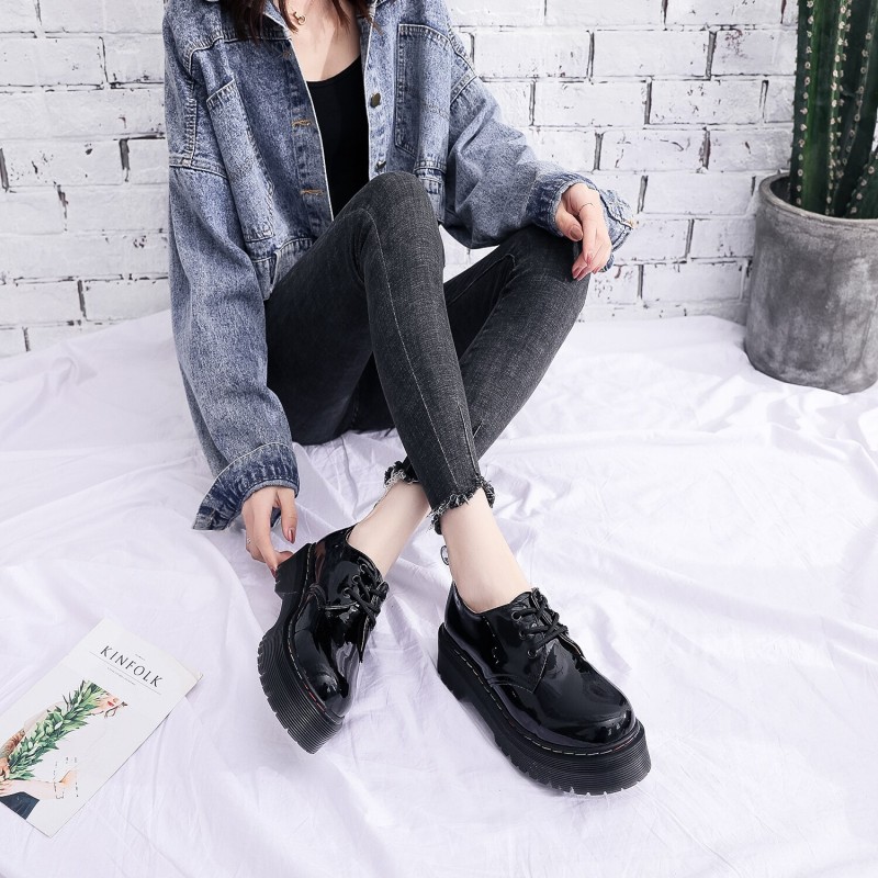 Zapatos Mujer Womens Oxford Shoes Flats Casual One-step Leather Platform Fashion Lace-up Flats Classic Ankle Boots Ladies