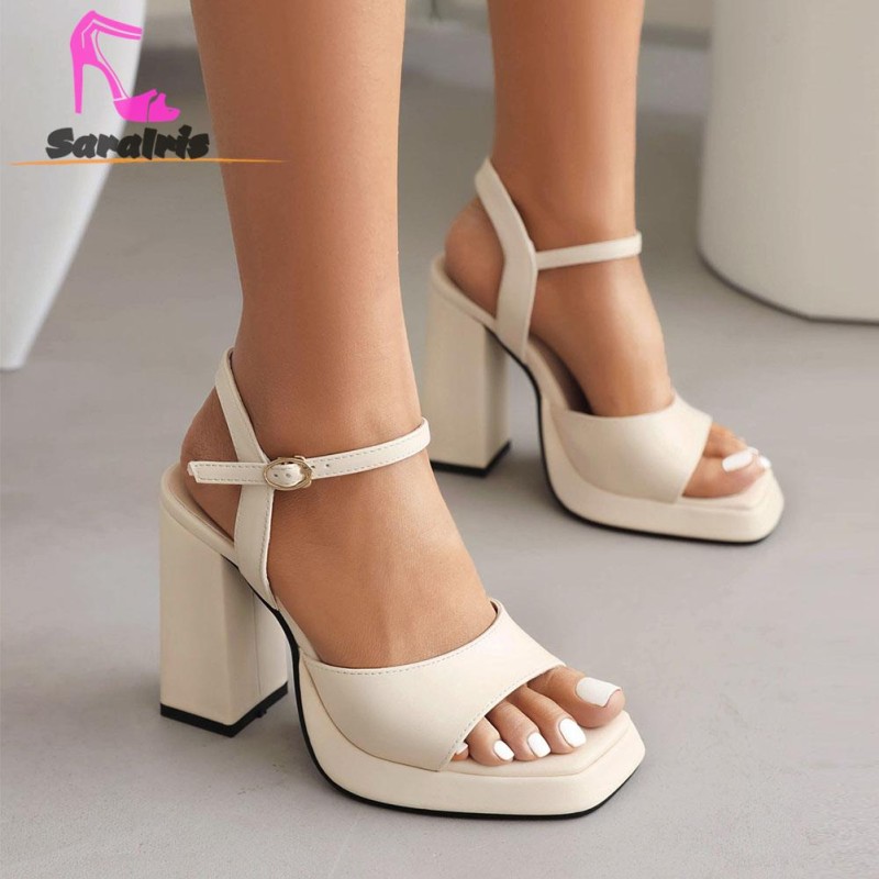 Fashion  New Brand Ankle Strap Sandals 2023  Pointed Toe High Heels Platform Women Shoes Simply Style Modern Office Lady Sandals