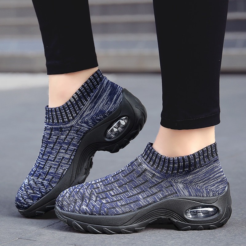 Women Fashion Sneakers Air Cushion Increasing Height Walking Fitness Shoes Comfortable Breathable Casual Shoes Tenis Feminino