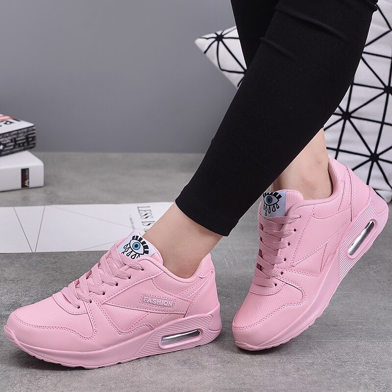 Women Fashion Sneakers Air Cushion Sports Shoes Pu Leather Blue Shoes White Pink Outdoor Walking Jogging Shoes Female Trainers