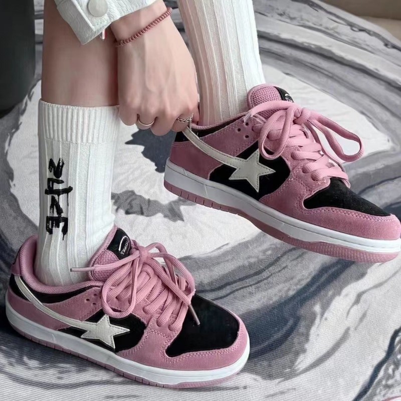 HOUZHOU Star Pink Shoes Y2k Harajuku Casual Platform Sneakers Women Korean Fashion Girls Designer Preppy Style Flats Female